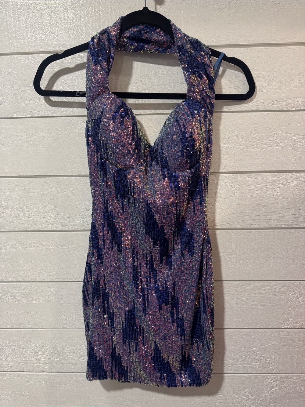 FASHION NOVA Sequined Halter Bodycon Dress in Iridescent Purple: small